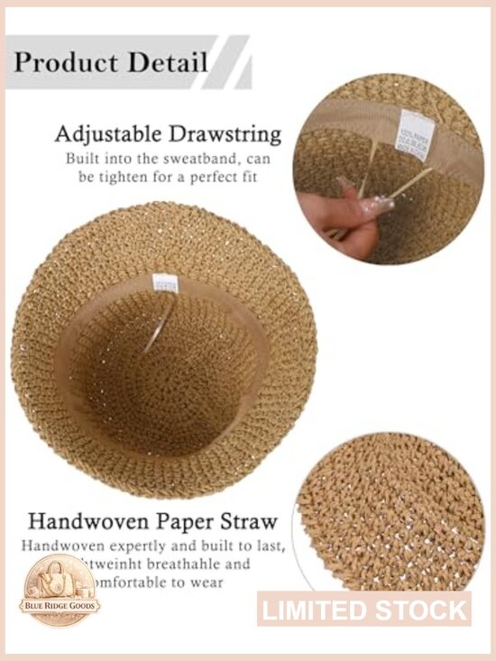 Woven Crochet Straw Bucket Hat Handmade Sun Protection Travel Accessory main image 7